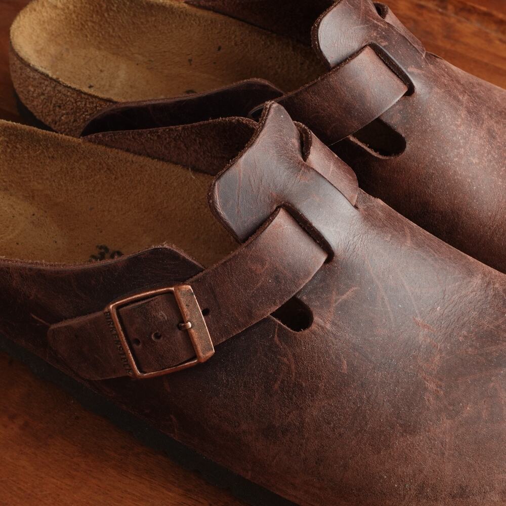 Birkenstock Brown Leather Boston Clogs with Adjustable Strap - Picture 6 of 13